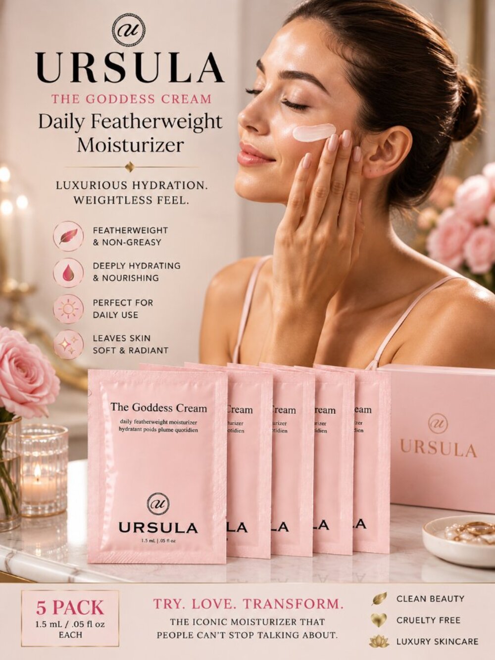 Ursula The Goddess Cream Daily Featherweight Moisturizer 1.5mL Sample 5 Pack